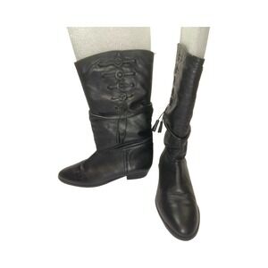 Liz Olemberg Vintage Womens Black Leather Slouchy Boots Made in Chile 🇨🇱 Sz 9